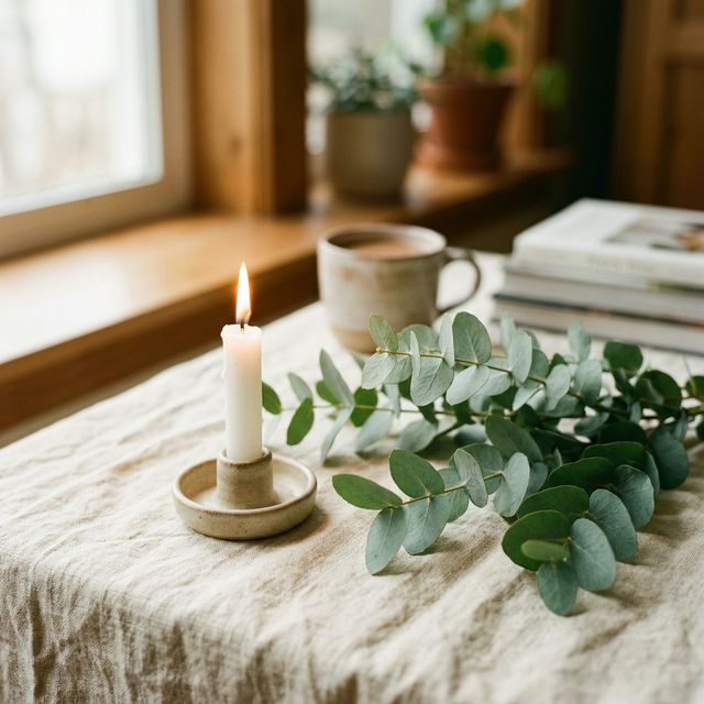 Sfeervolle kaars met eucalyptus